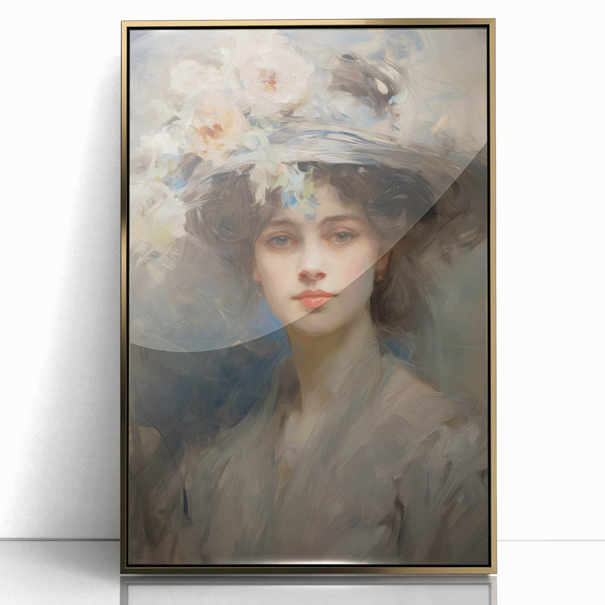 Vintage Portrait Art – Lady with Floral Hat Canvas Print