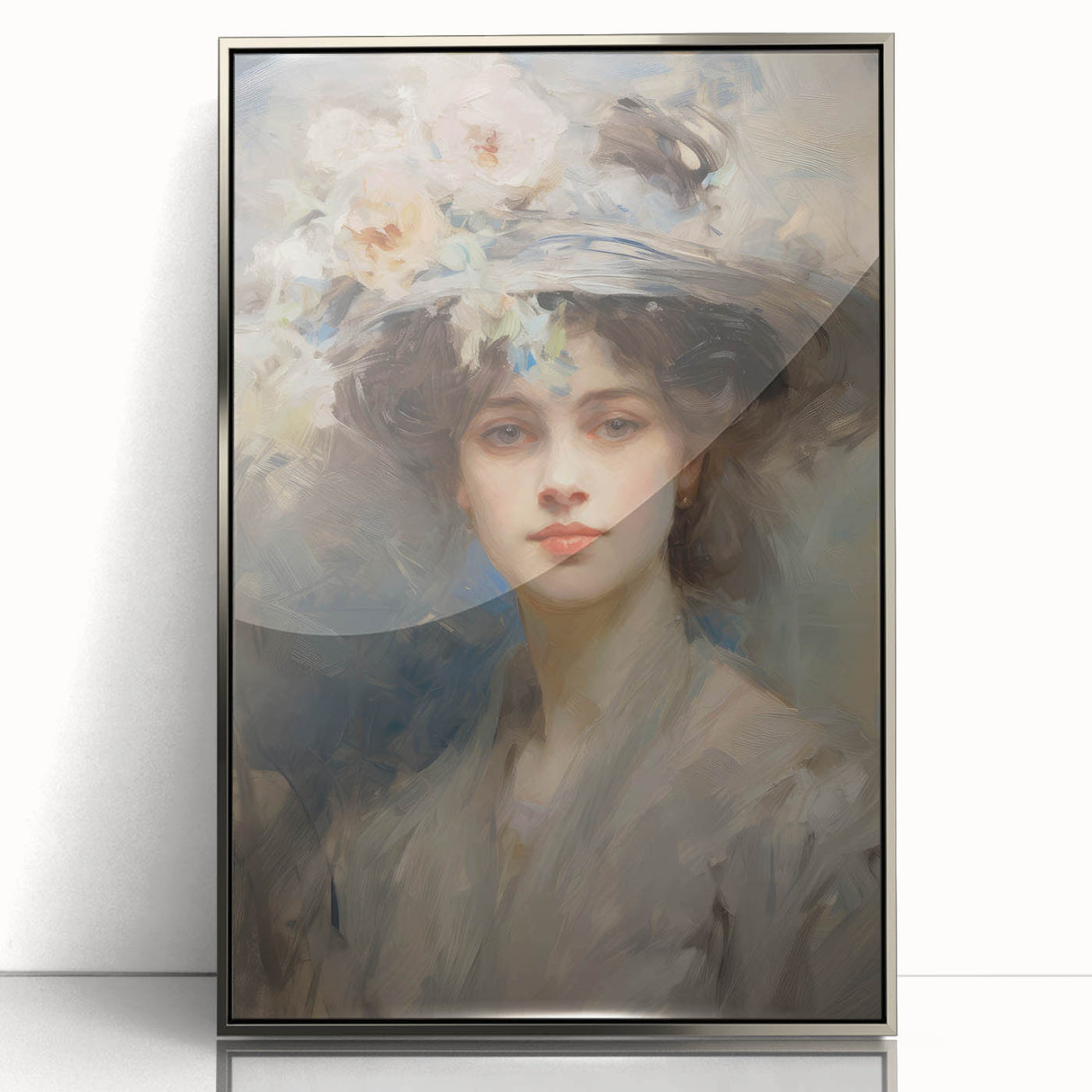 Vintage Portrait Art – Lady with Floral Hat Canvas Print