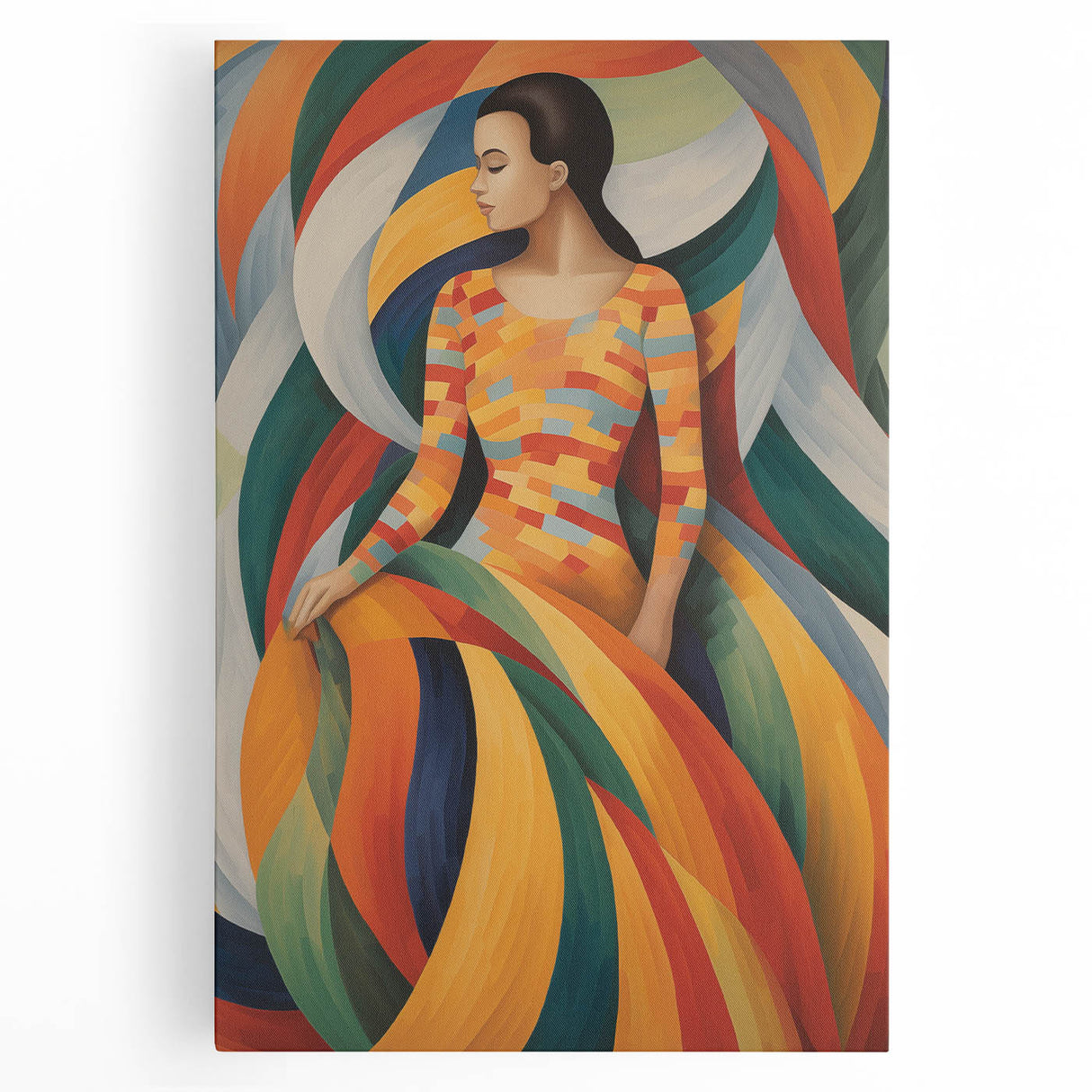 Retro Portrait Canvas - Vibrant Abstract Vintage Woman Wall Art