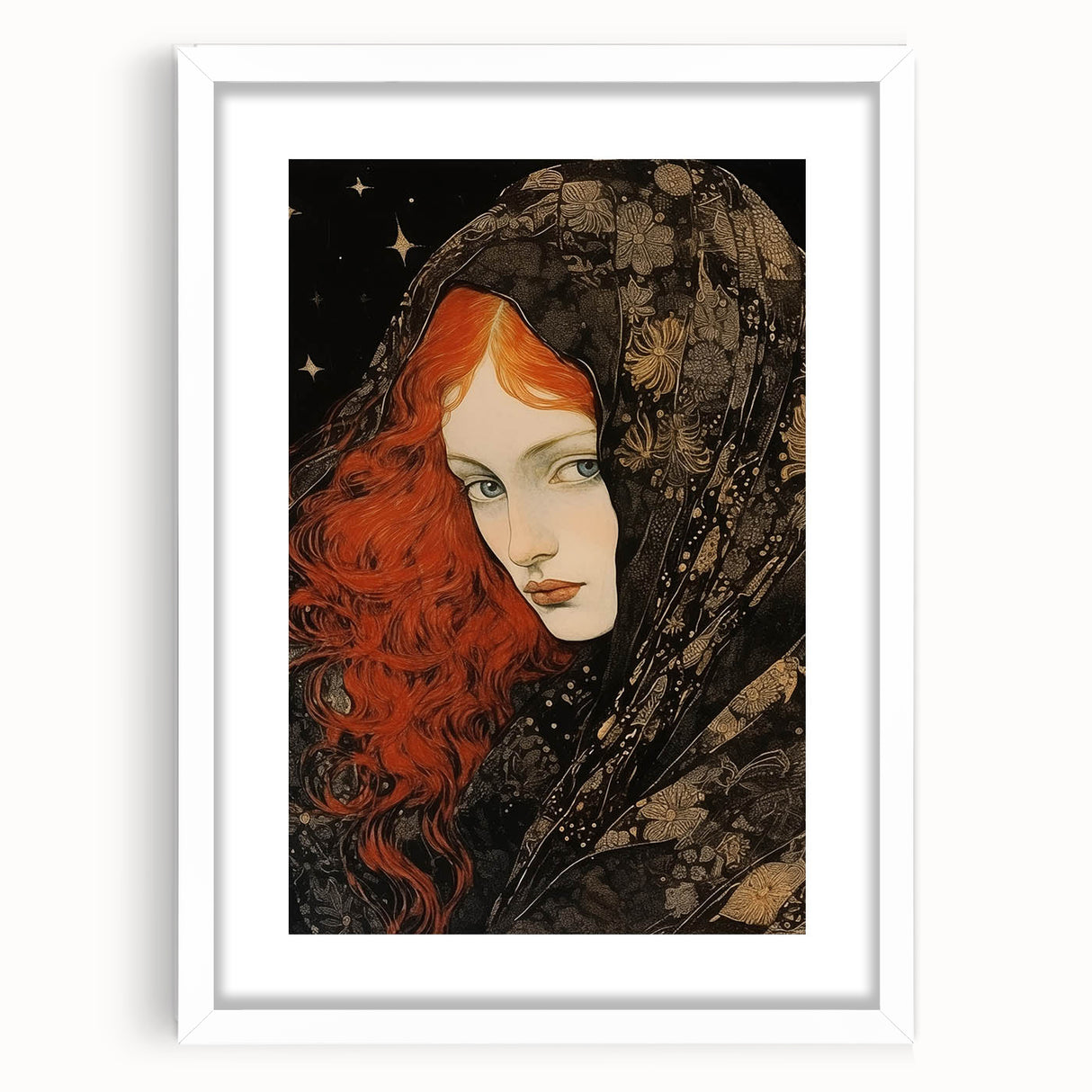 Antique Portrait Prints - Mysterious Red-Haired Woman Wall Art