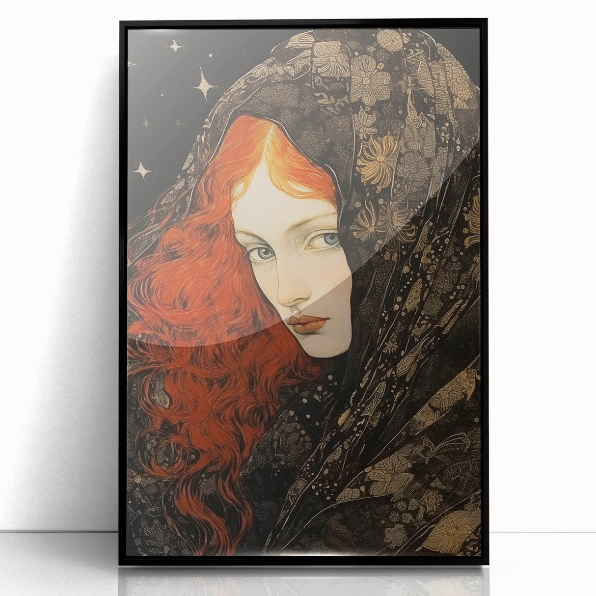Antique Portrait Prints - Mysterious Red-Haired Woman Wall Art