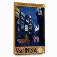Vintage India Travel Poster – Moonlit Street Scene Art Print