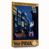 Vintage India Travel Poster – Moonlit Street Scene Art Print