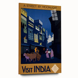 Vintage India Travel Poster – Moonlit Street Scene Art Print