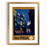 Vintage India Travel Poster – Moonlit Street Scene Art Print