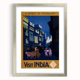 Vintage India Travel Poster – Moonlit Street Scene Art Print