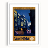 Vintage India Travel Poster – Moonlit Street Scene Art Print