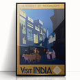 Vintage India Travel Poster – Moonlit Street Scene Art Print