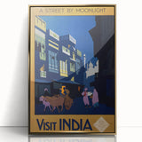 Vintage India Travel Poster – Moonlit Street Scene Art Print