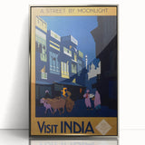 Vintage India Travel Poster – Moonlit Street Scene Art Print