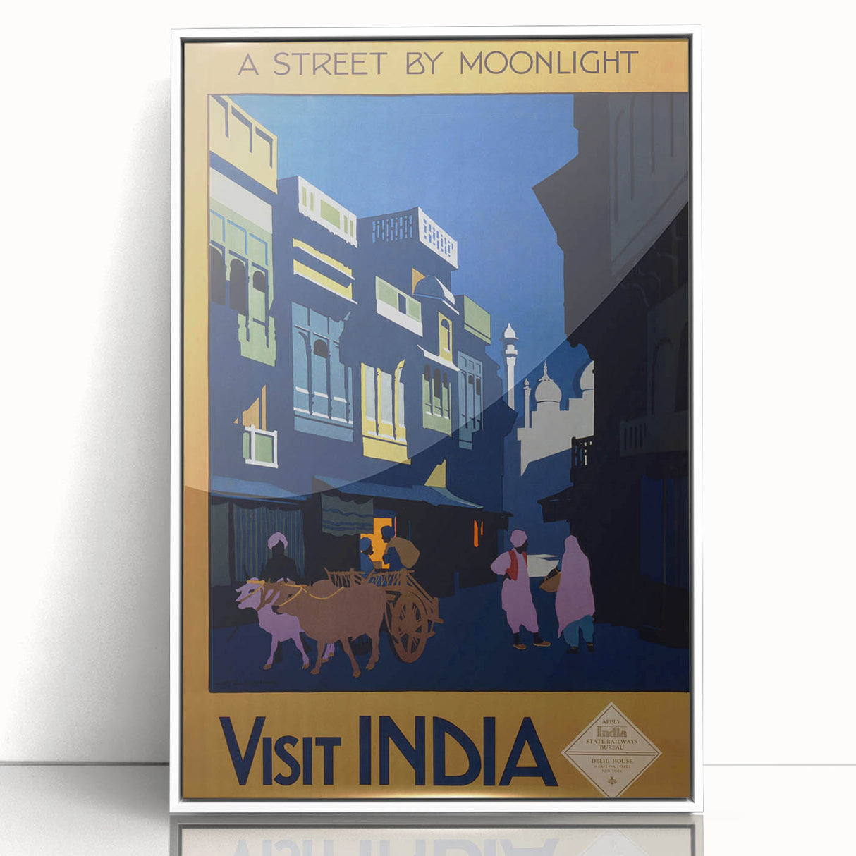 Vintage India Travel Poster – Moonlit Street Scene Art Print