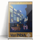 Vintage India Travel Poster – Moonlit Street Scene Art Print