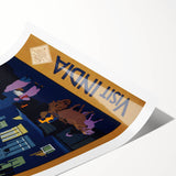 Vintage India Travel Poster – Moonlit Street Scene Art Print