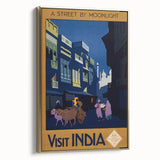 Vintage India Travel Poster – Moonlit Street Scene Art Print