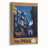 Vintage India Travel Poster – Moonlit Street Scene Art Print