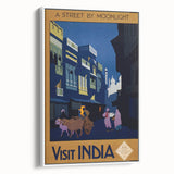 Vintage India Travel Poster – Moonlit Street Scene Art Print