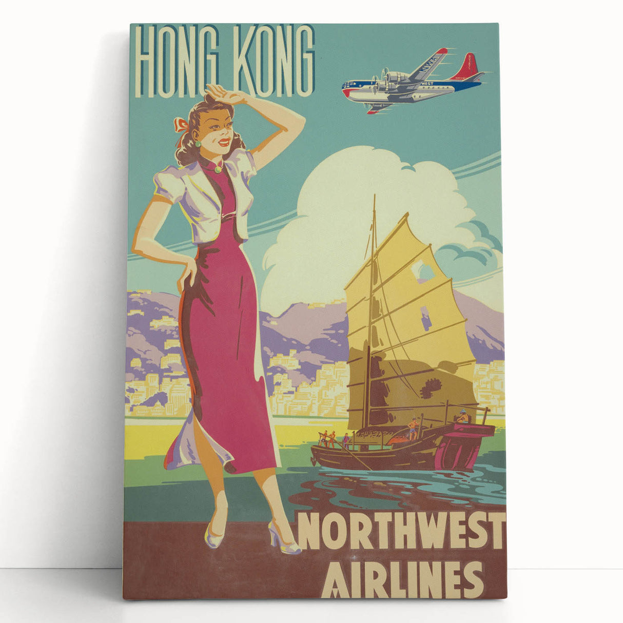 Vintage Hong Kong Travel Poster – Classic Airline Art Print