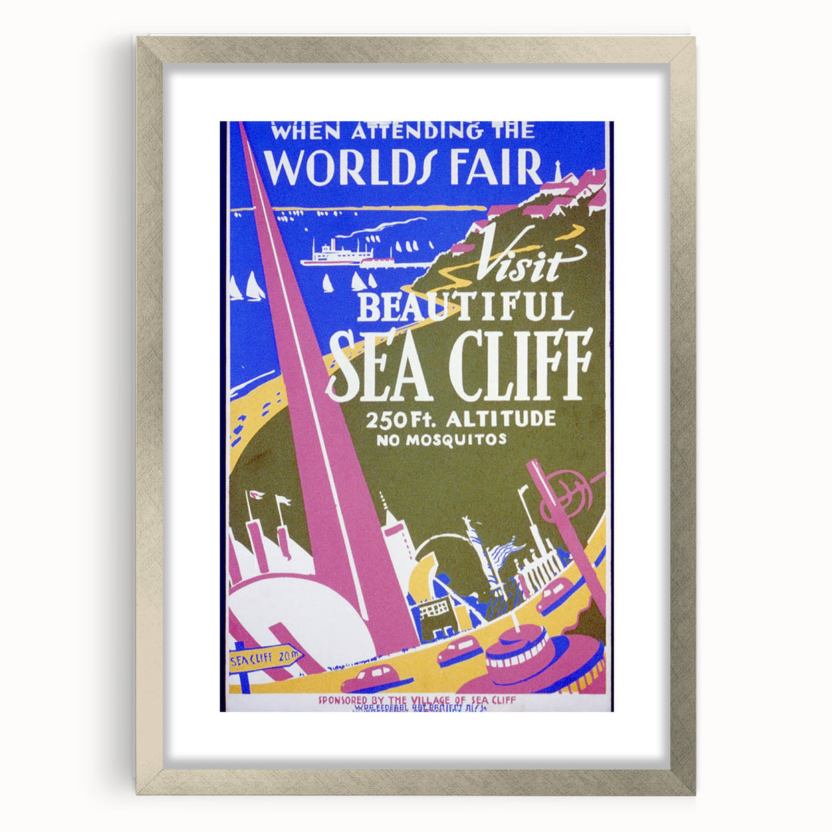 Vintage Sea Cliff Travel Poster – Retro World's Fair Art
