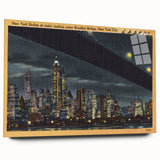NYC Skyline at Night Poster – Vintage Brooklyn Bridge Art