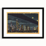 NYC Skyline at Night Poster – Vintage Brooklyn Bridge Art