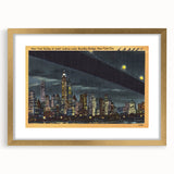 NYC Skyline at Night Poster – Vintage Brooklyn Bridge Art