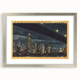 NYC Skyline at Night Poster – Vintage Brooklyn Bridge Art