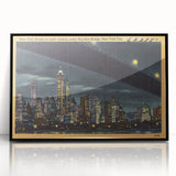 NYC Skyline at Night Poster – Vintage Brooklyn Bridge Art