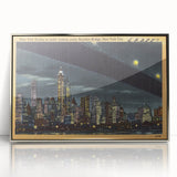 NYC Skyline at Night Poster – Vintage Brooklyn Bridge Art