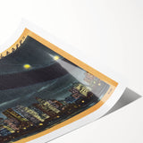 NYC Skyline at Night Poster – Vintage Brooklyn Bridge Art