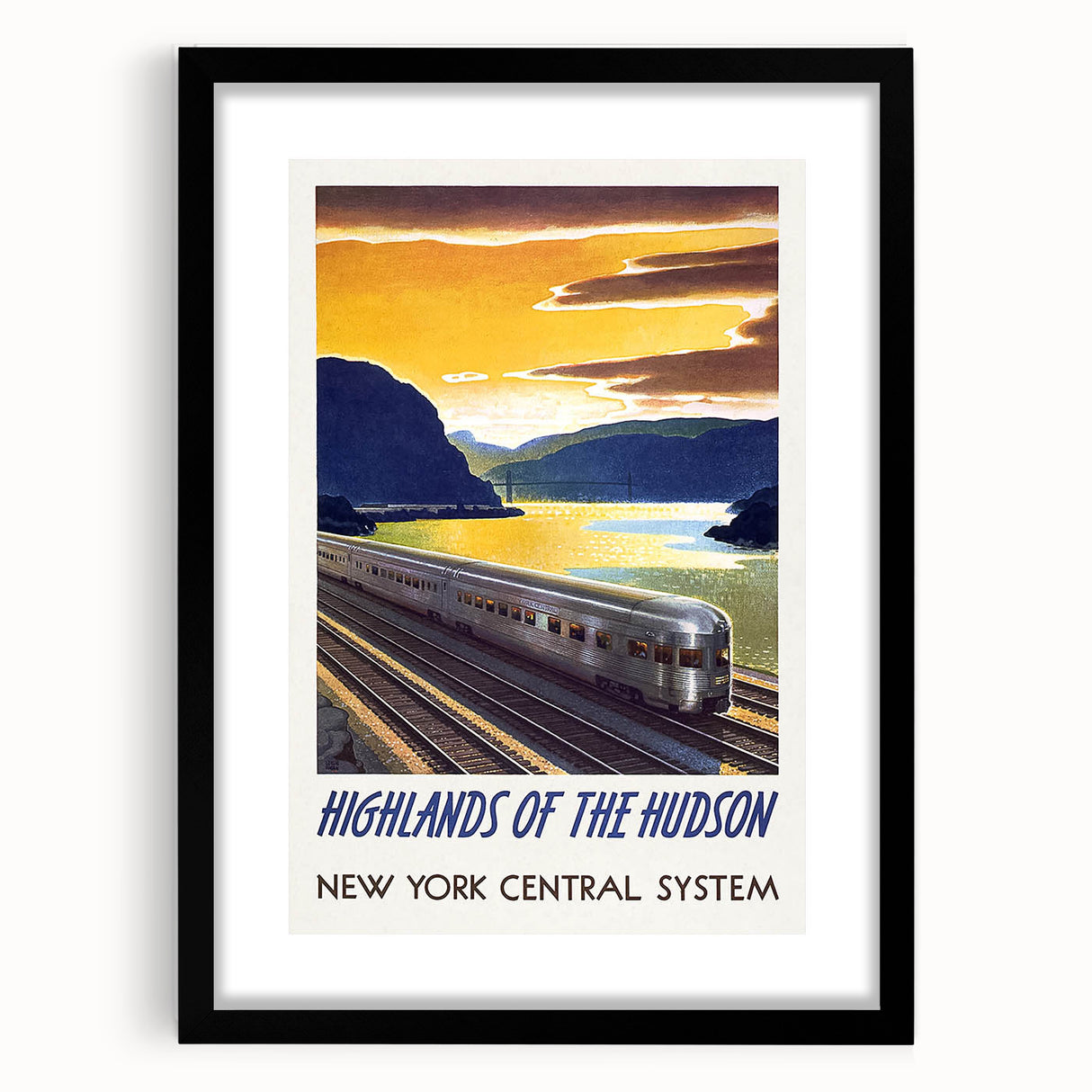 Vintage Hudson River Train Poster – Retro New York Travel Art