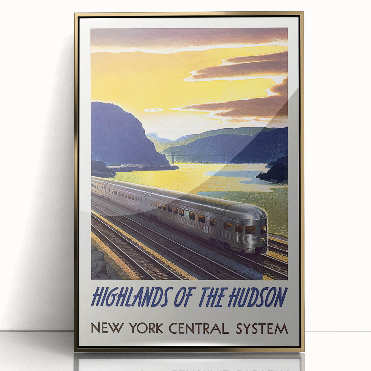 Vintage Hudson River Train Poster – Retro New York Travel Art
