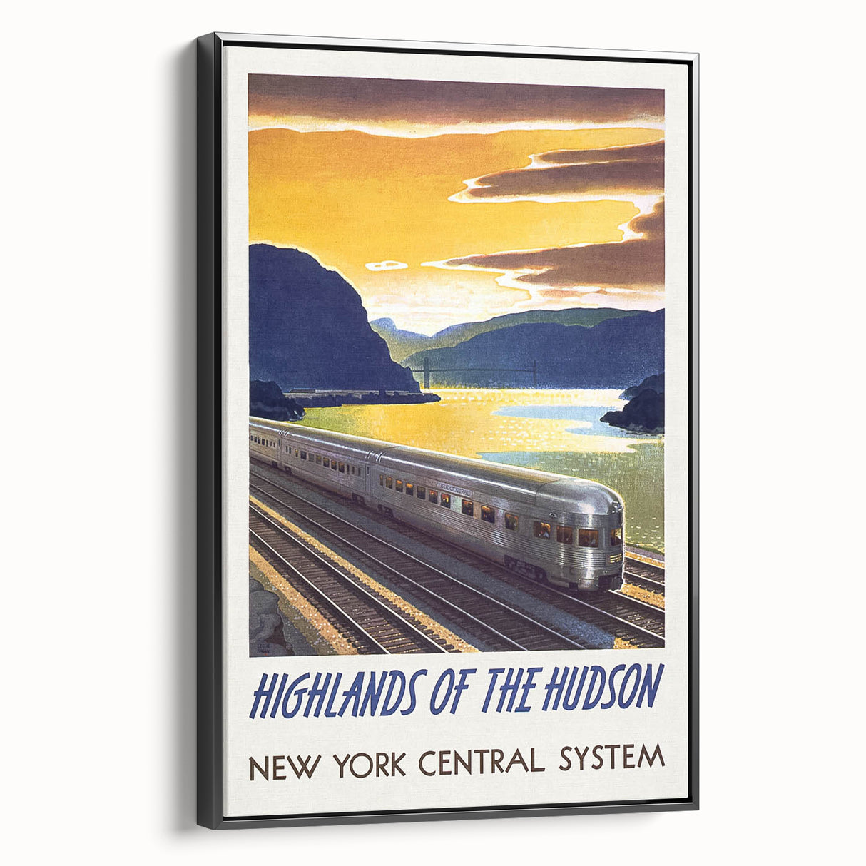 Vintage Hudson River Train Poster – Retro New York Travel Art