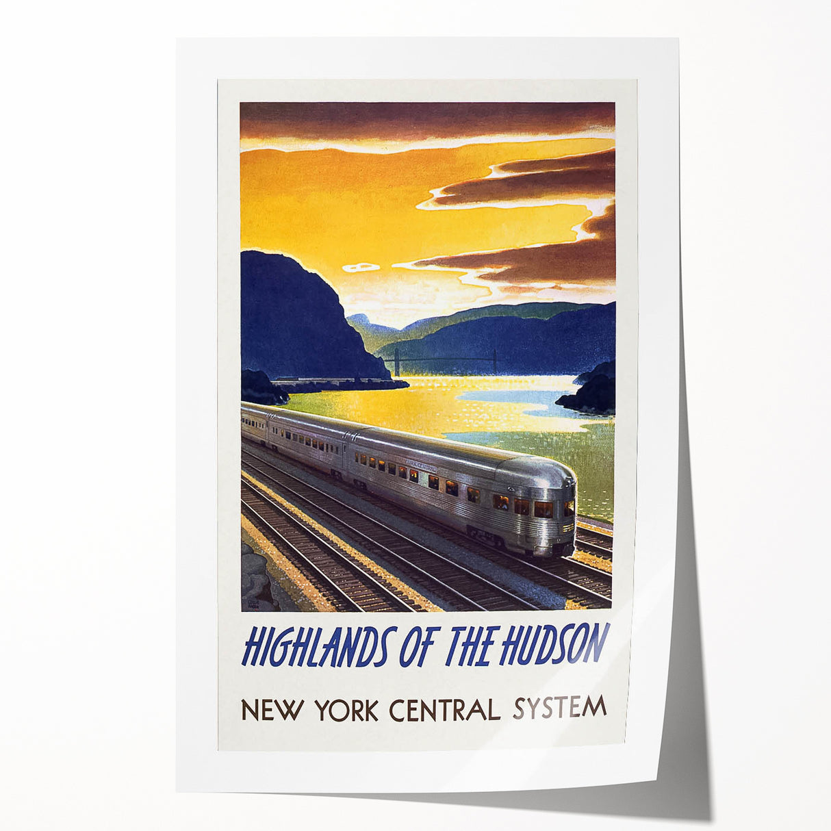 Vintage Hudson River Train Poster – Retro New York Travel Art