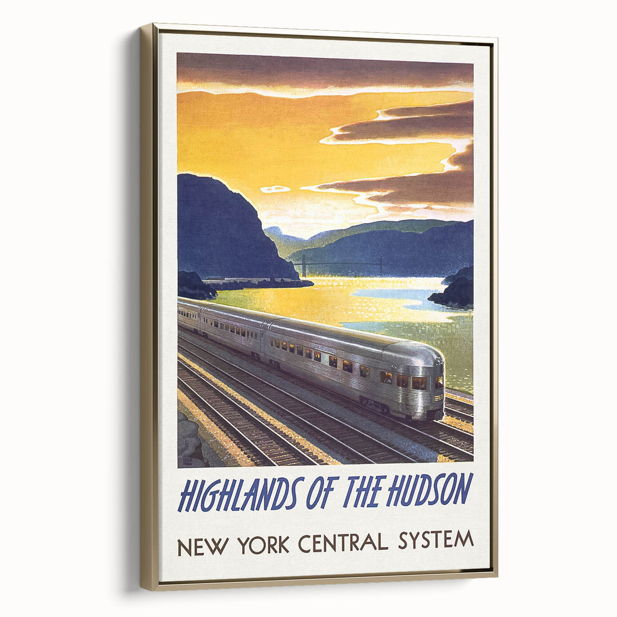Vintage Hudson River Train Poster – Retro New York Travel Art