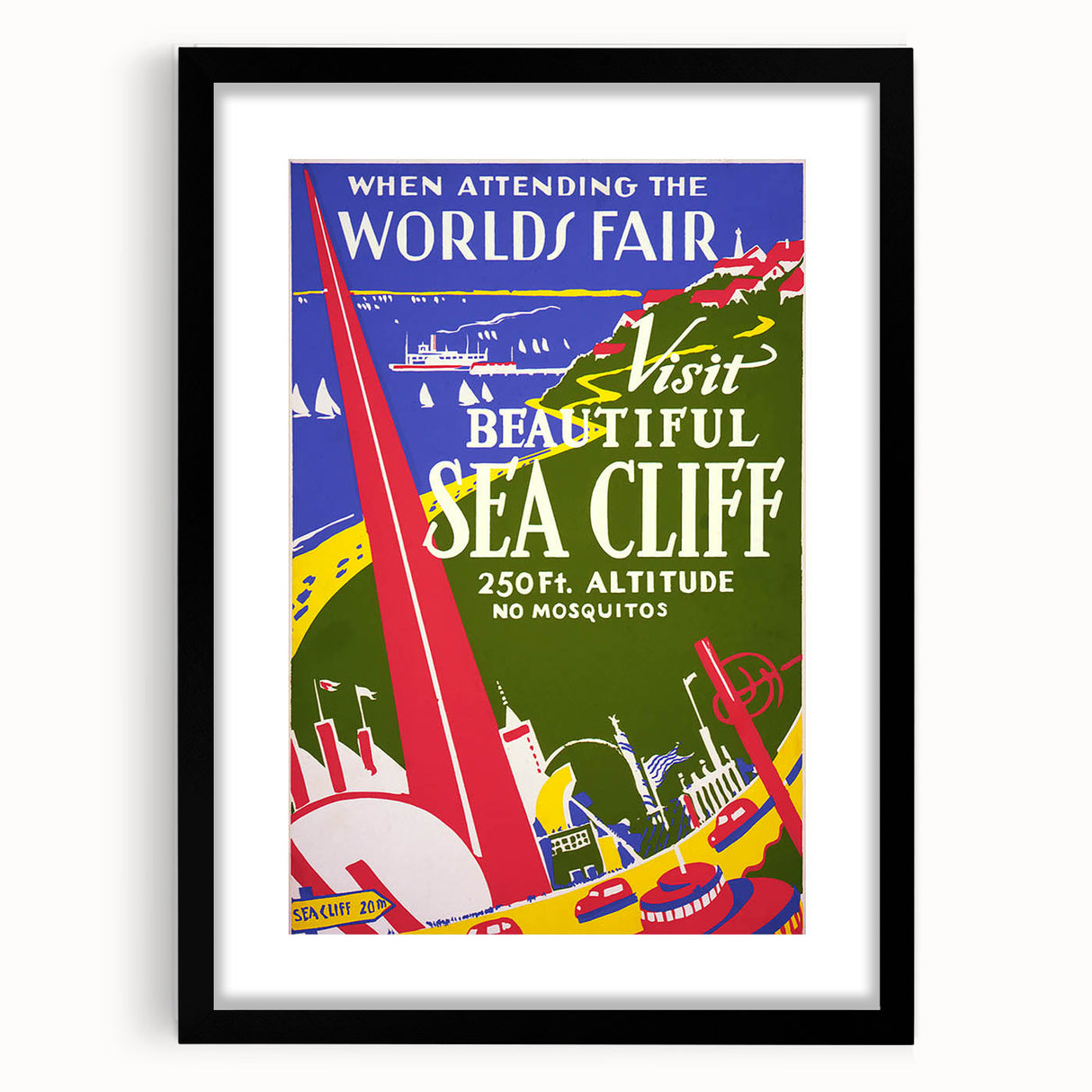 Vintage Sea Cliff Travel Poster – Retro World's Fair Art