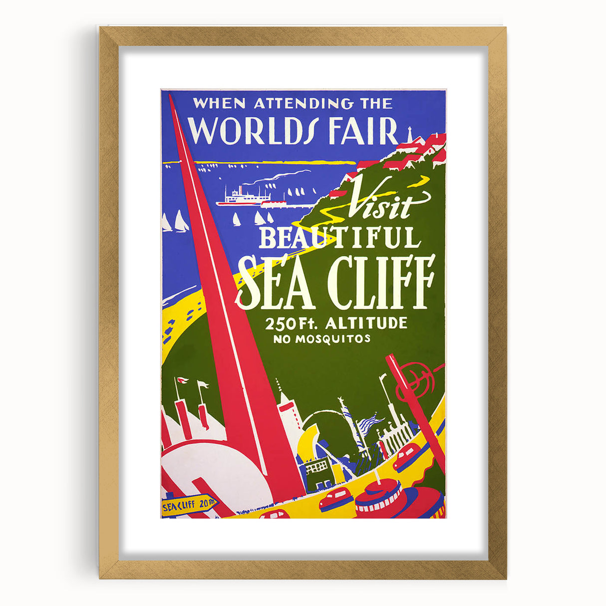 Vintage Sea Cliff Travel Poster – Retro World's Fair Art