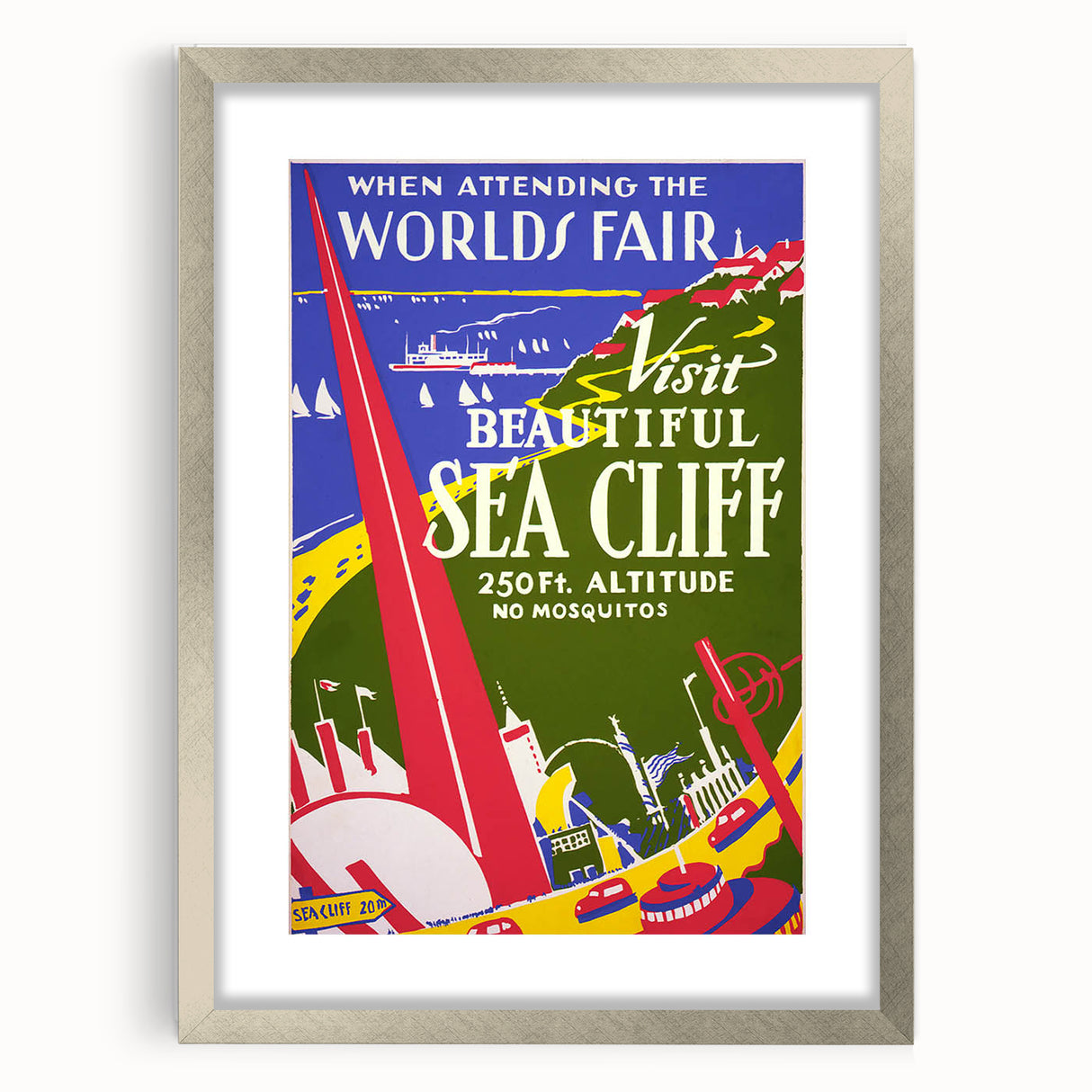Vintage Sea Cliff Travel Poster – Retro World's Fair Art