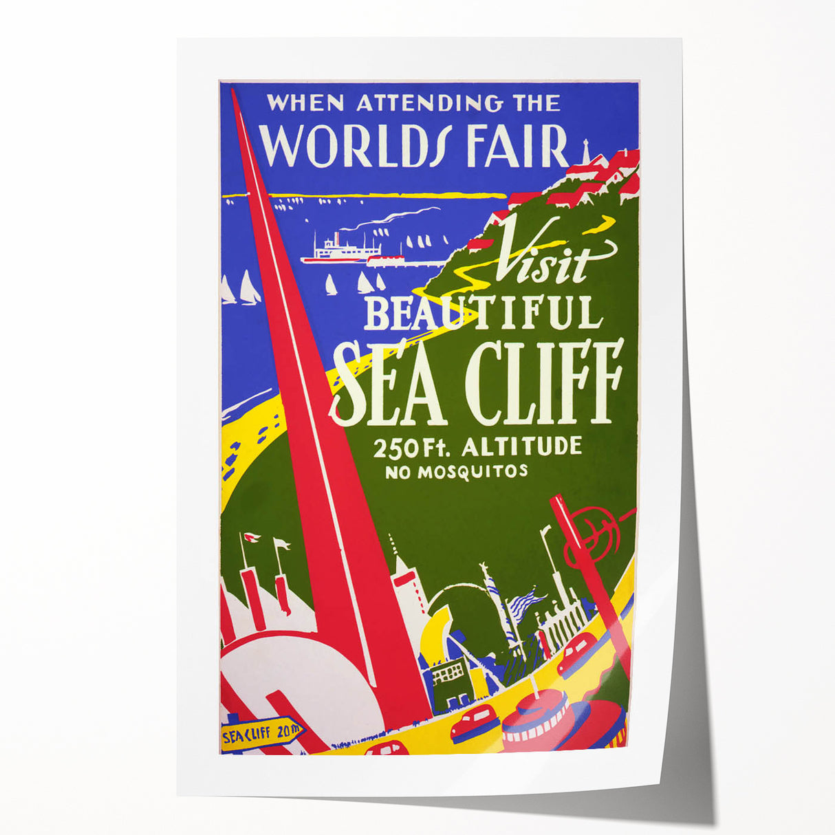 Vintage Sea Cliff Travel Poster – Retro World's Fair Art