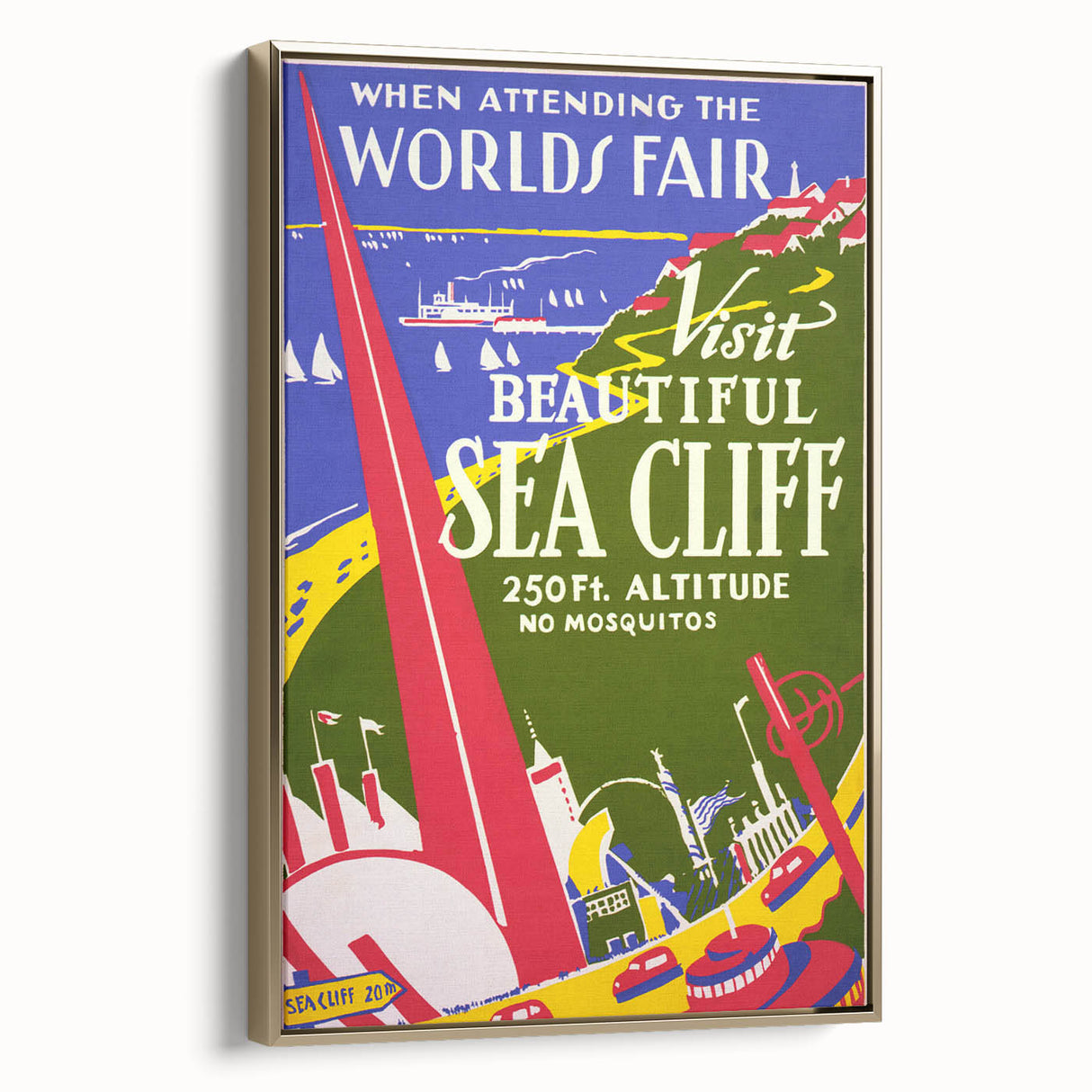 Vintage Sea Cliff Travel Poster – Retro World's Fair Art