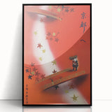 Vintage Kyoto Travel Poster – Retro Japanese Autumn Bridge Art