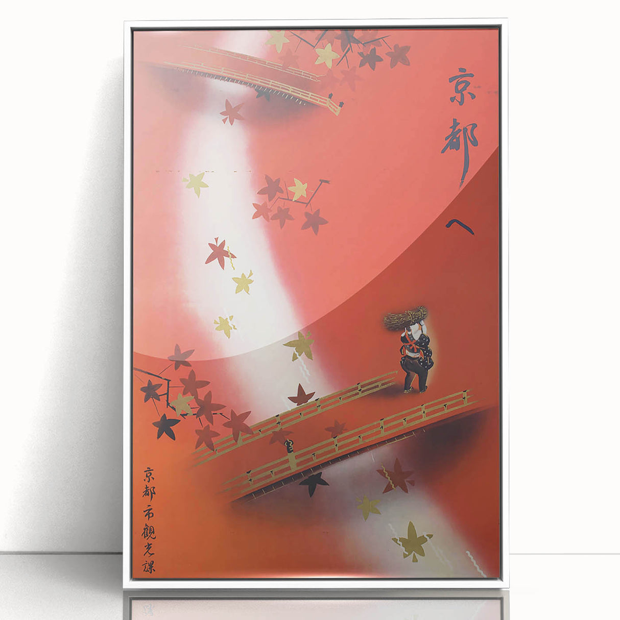 Vintage Kyoto Travel Poster – Retro Japanese Autumn Bridge Art
