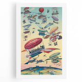 Vintage Airship Travel Poster – Retro Aerial Adventure Art
