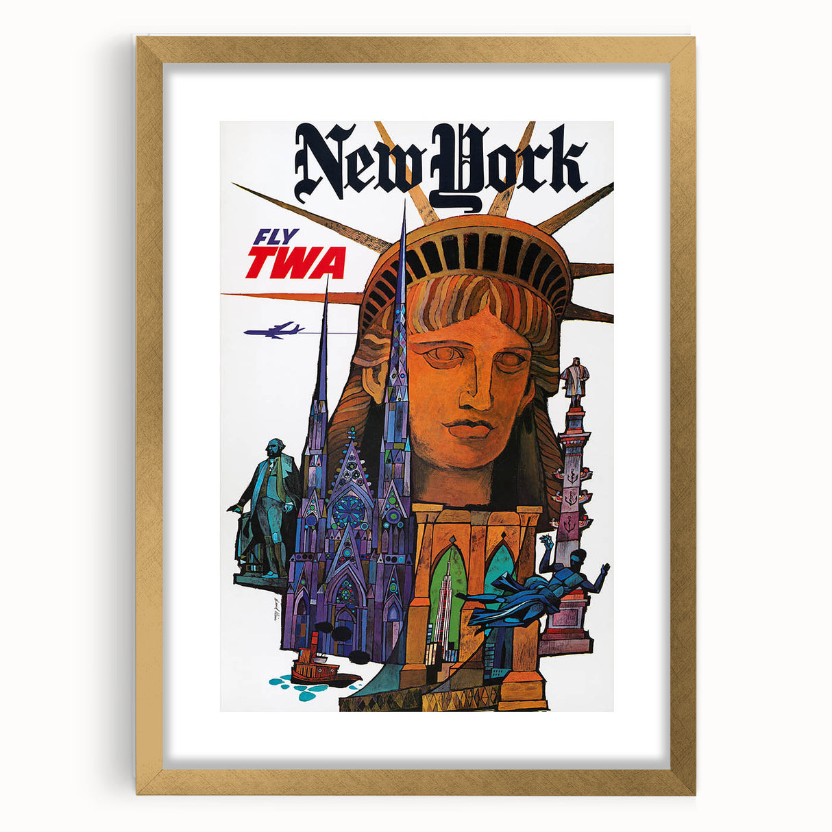 Vintage New York Travel Poster – Retro TWA Statue of Liberty Art