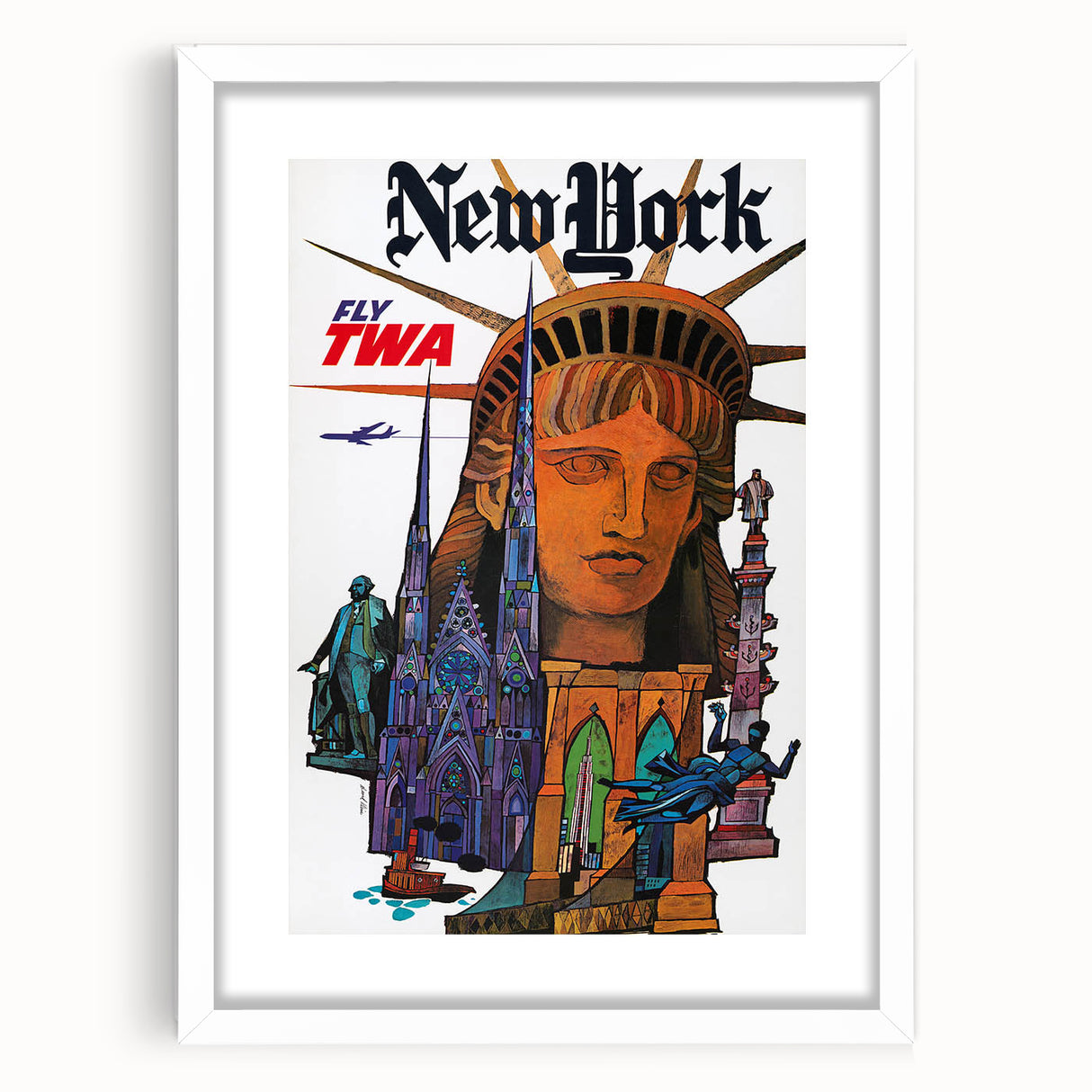 Vintage New York Travel Poster – Retro TWA Statue of Liberty Art