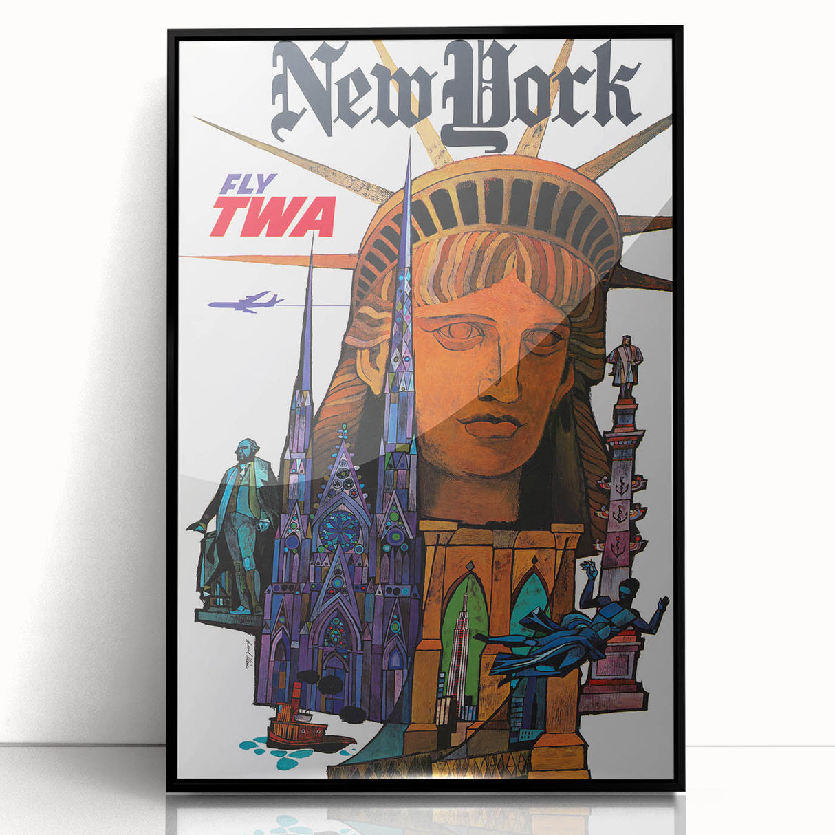 Vintage New York Travel Poster – Retro TWA Statue of Liberty Art