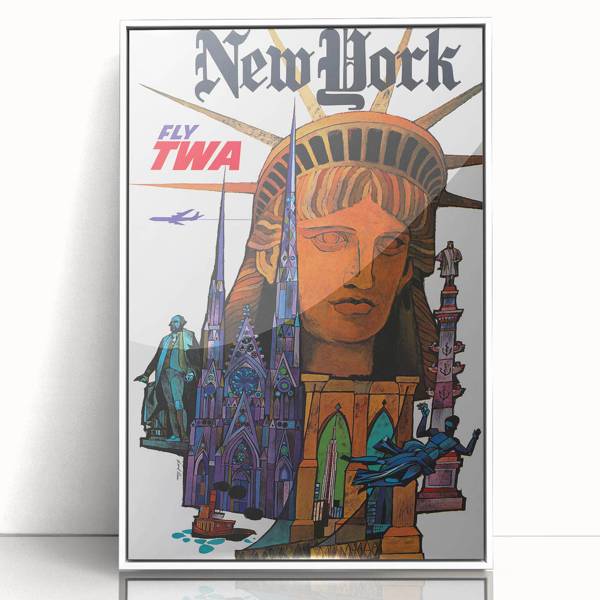 Vintage New York Travel Poster – Retro TWA Statue of Liberty Art