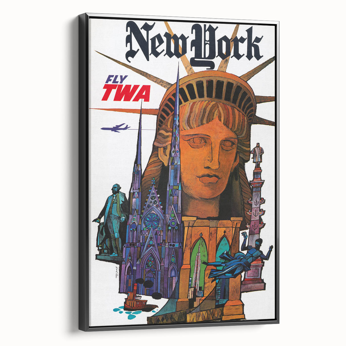 Vintage New York Travel Poster – Retro TWA Statue of Liberty Art