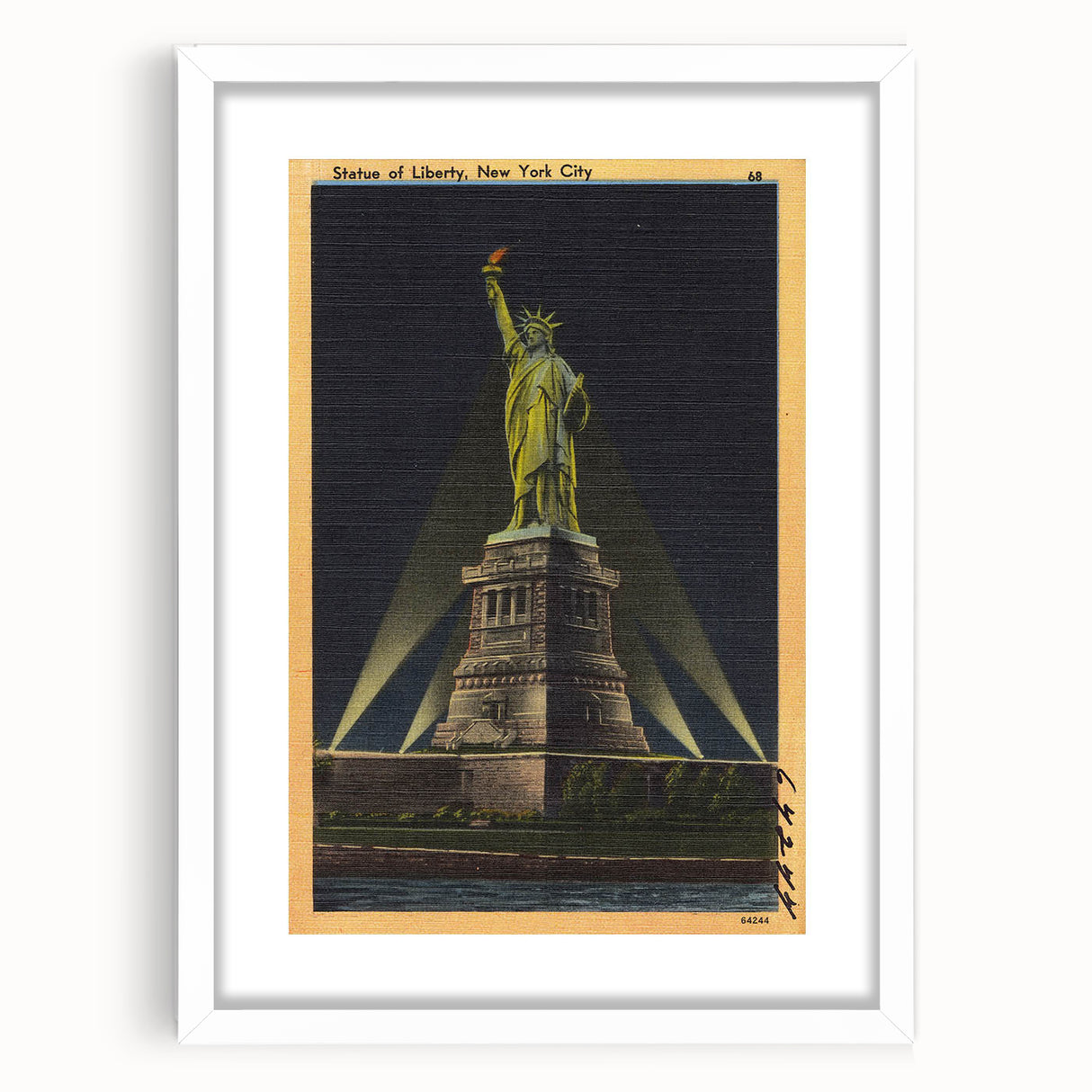 Vintage Travel Poster - Statue of Liberty at Night, NYC