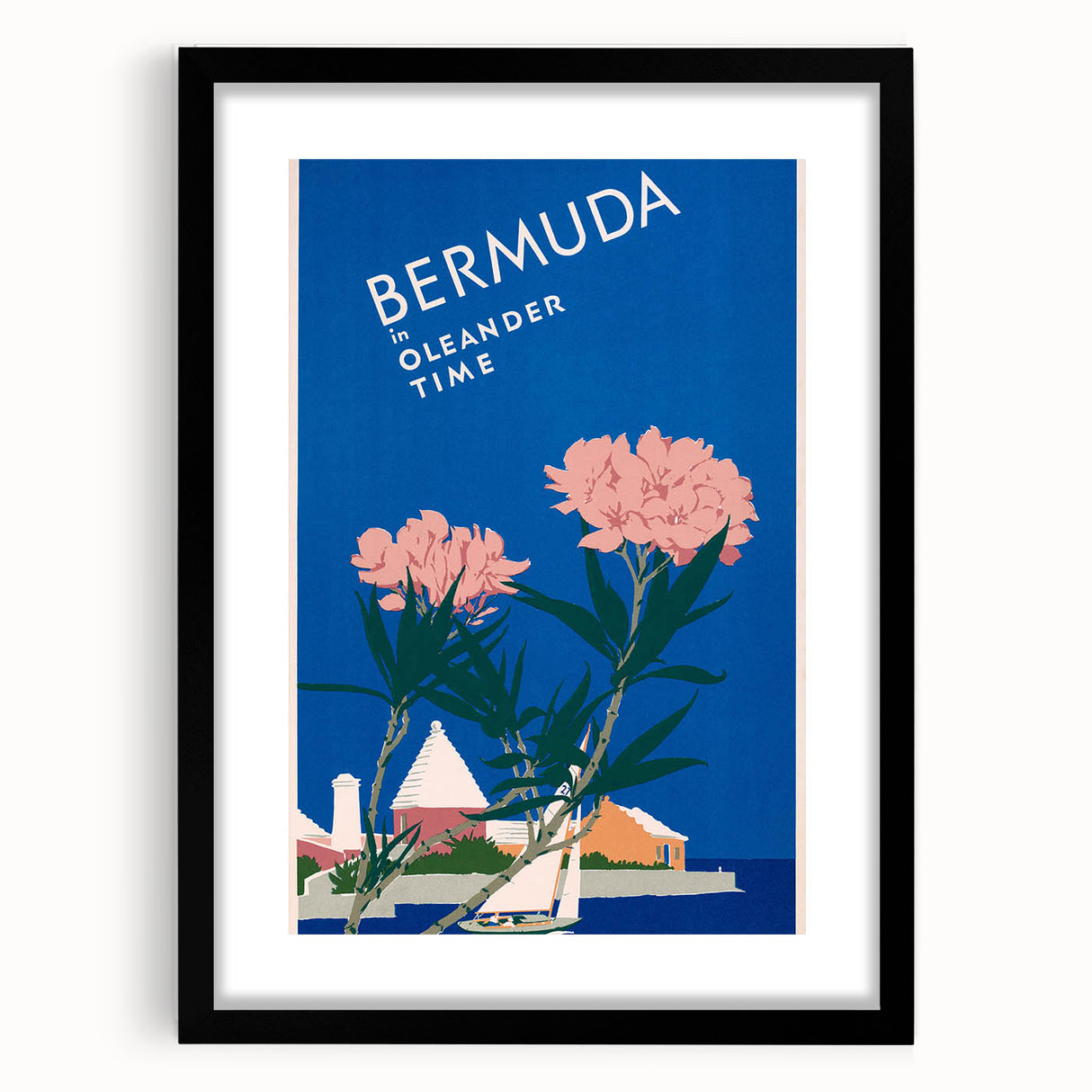 Vintage Bermuda Travel Poster – Retro Oleander Time Wall Art