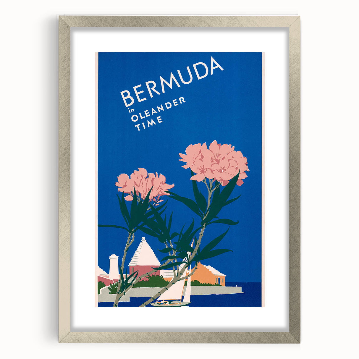 Vintage Bermuda Travel Poster – Retro Oleander Time Wall Art
